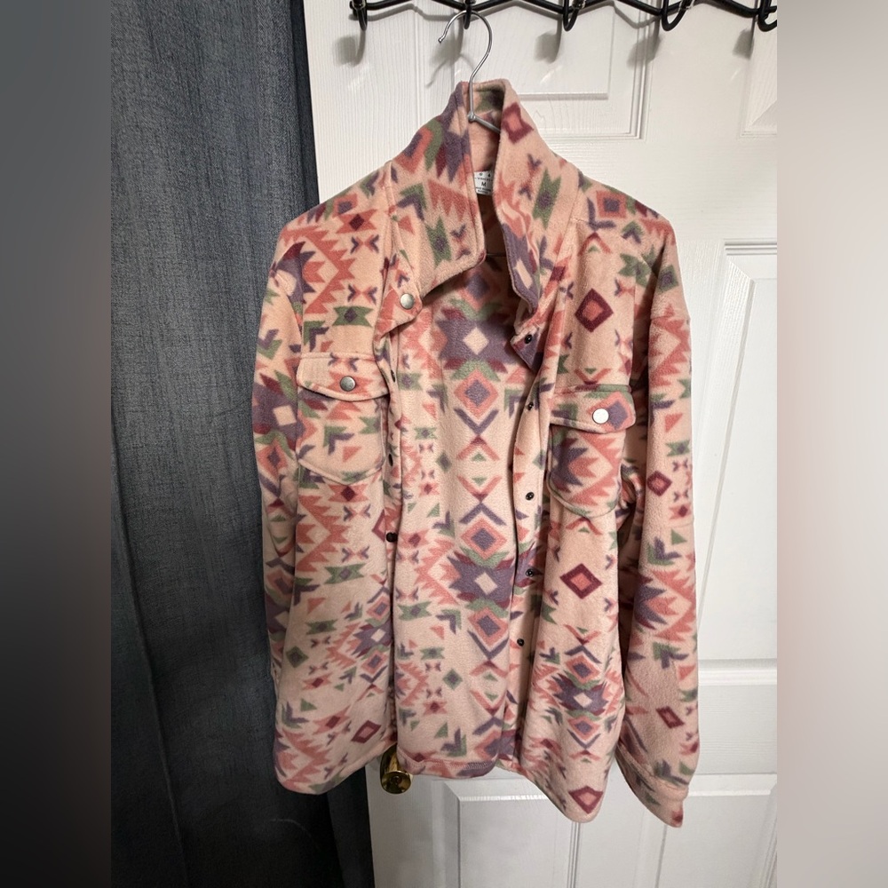 Colosseum Pink Aztec Teddy Jacket with Multicolor Accents